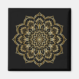 Aimant Élégant Motif de Mandala Floral Noir et Or