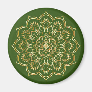 Aimant Élégant Motif de Mandala vert et or Floral