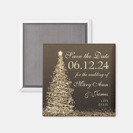 Aimant Élégant Noël Sauvegarder La Date Or (Recto/Verso)