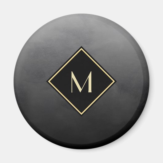 Aimant Élégant Noir Brossé Avec Monogramme Or Simple (Devant)