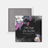 Aimant Élégant noir violet gothique Mariage crâne floral (Recto/Verso)