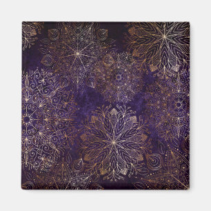Aimant Élégant or et violet Motif de mandala Floral