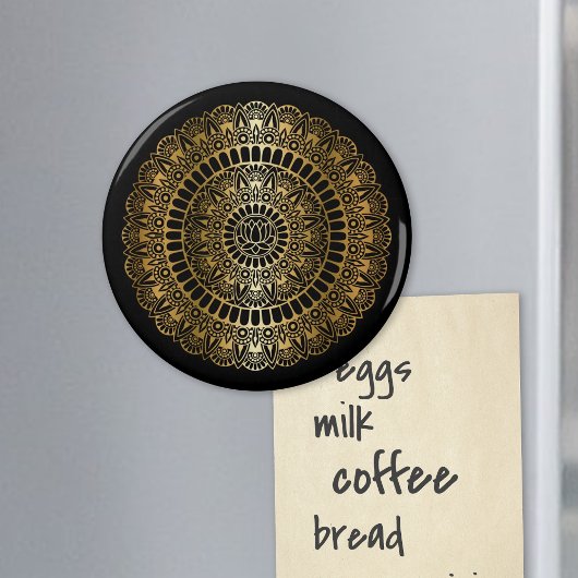 Aimant Elégant or sur Black Lotus Henna Mandala