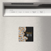 Aimant Élégant Orange Sweet 16 Zebra Heart Design Nom (In Situ (Lave-vaisselle))