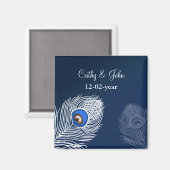 Aimant Elégant paon blanc et bleu enregistrer la date (Recto/Verso)