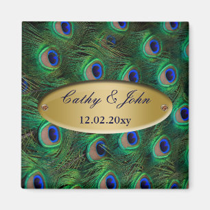 Aimant élégant paon or enregistrer la date