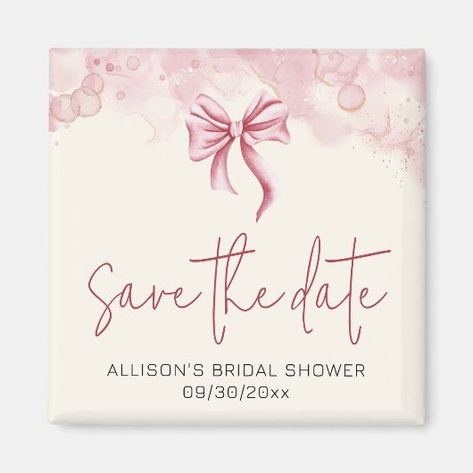Aimant Elegant Pink Bow Save the Date Bridal Shower (Devant)