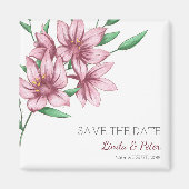 Aimant Elegant Pink Lily Wedding Save the Date (Devant)