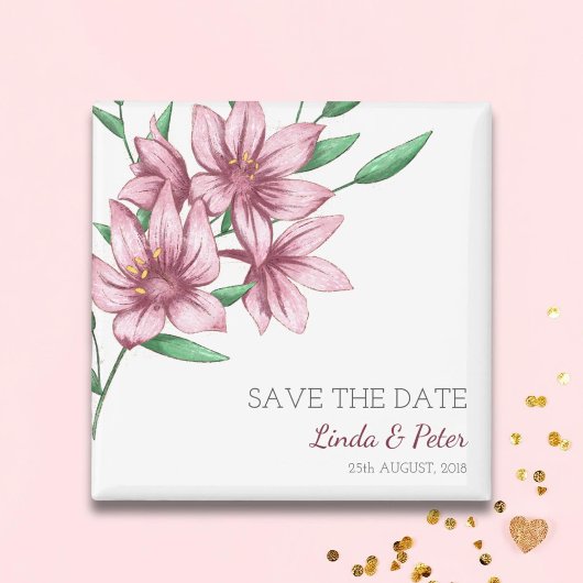 Aimant Elegant Pink Lily Wedding Save the Date