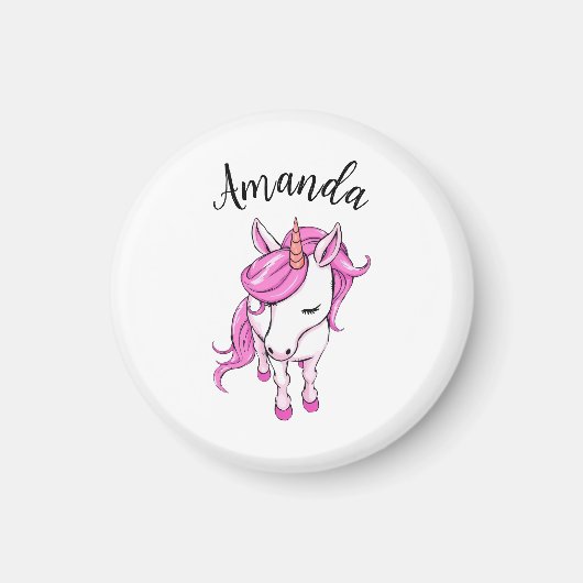 Aimant Élégant Pink Unicorn Nom de la fille (Devant)