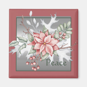 Aimant Élégant poinsettia aquarelle Noël personnalisé