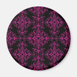 Aimant Élégant rose chaud et noir style victorien Damask