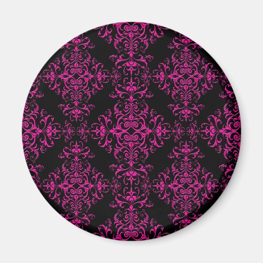 Aimant Élégant rose chaud et noir style victorien Damask (Devant)