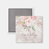 Aimant Elégant rose rose Peony Floral Marbre Mariage (Recto/Verso)