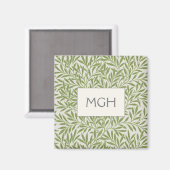 Aimant Élégant saule vert Feuille Monogramme (Recto/Verso)