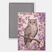 Aimant Elégant Scops Owl Purple Floral (Recto/Verso)