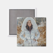 Aimant Élégant Script Graduate Photo et nom (Recto/Verso)