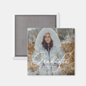 Aimant Élégant Script Graduate Photo et nom (Recto/Verso)
