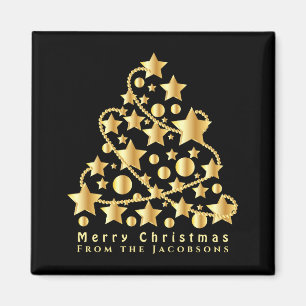 Aimant Elegant Script Joyeux Noël Étoile Dorée Noir T S
