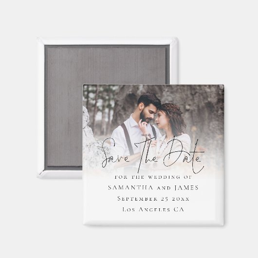 Aimant Élégant Script Photo Overlay Mariage Enregistrer L (Recto/Verso)