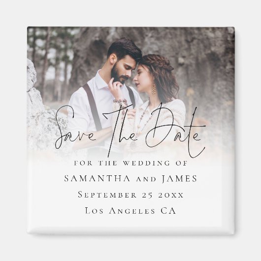 Aimant Élégant Script Photo Overlay Mariage Enregistrer L (Devant)