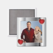 Aimant Elégant Silver Photo Red Heart Frame (Recto/Verso)