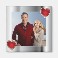 Elégant Silver Photo Red Heart Frame