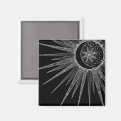 Aimant Elégant Silver Sun Moon Mandala Black Design (Recto/Verso)