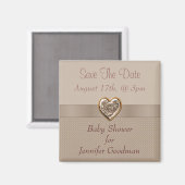 Aimant Élégant Taupe Bijou Coeur Enregistrer La Date Bébé (Recto/Verso)