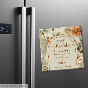 Aimant Élégant Terracotta Ivoire Sage Floral Faire-Part d