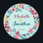 Aimant Elégant vert coloré aquarelle mariage floral<br><div class="desc">Ces magnifiques invitations de mariage en version verte présentent des fleurs arrondies et colorées,  des fleurs sauvages aquarelles,  des tons colorés tels que le jaune,  rose rose et vert tendre avec des feuilles. Une aquarelle colorée simple faire-part de mariage.</div>