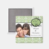 Aimant Élégant Vert Damas Photo Enregistrer La Date Magne (Recto/Verso)