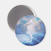 Aimant Elegant Vintage Seahorse Blue Ocean Waves (Recto/Verso)