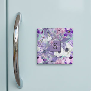 Aimant Élégant Violet Et Violet Fleurs sauvages Et Monogr
