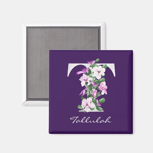 Aimant Élégant violet floral blanc métallique T Monogramm (Recto/Verso)