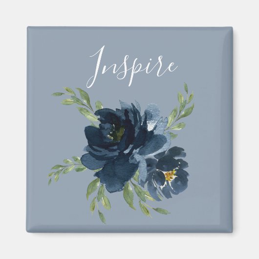 Aimant Elégante aquarelle bleu foncé Inspirer Script (Devant)