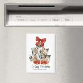 Aimant Elégante aquarelle Bow rouge famille sapin de Noël (In Situ (Lave-vaisselle))