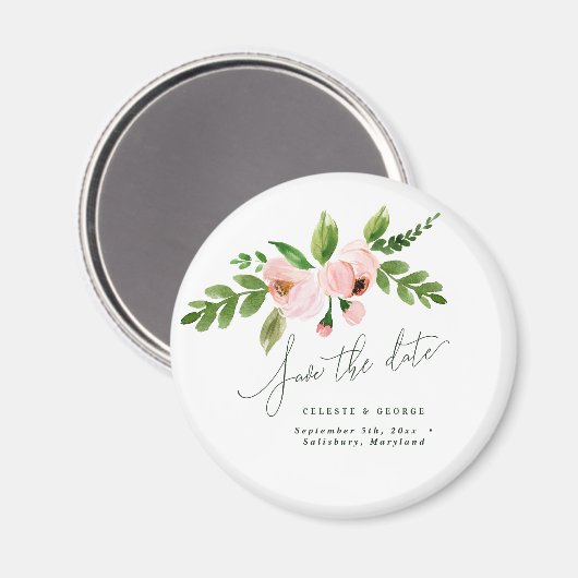 Aimant élégante aquarelle rose pivoine enregistrer la dat (Recto/Verso)