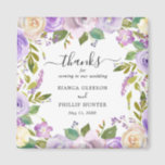 Aimant Elégante aquarelle violet mariage floral Favoriser<br><div class="desc">Mariage fleuri violet favoriser aimant avec une bordure de fleurs aquarellées dans les tons violet pastel, lavande, lilas et ivoire. A l'intérieur est le message "Merci d'être venu à notre mariage" avec vos noms et date. Ces magnets de mariage élégants font des faveurs de mariage utiles et sont parfaits pour...</div>