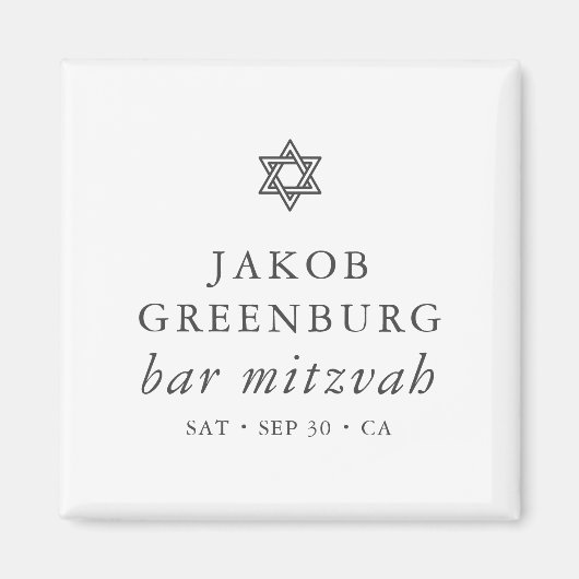 Aimant Élégante étoile simple moderne de David Bar Mitzva (Devant)