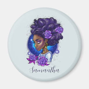 Aimant Élégante femme Afro Rose violette