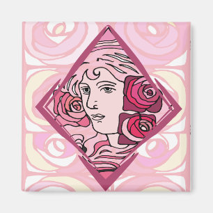 Aimant Élégante femme Rose Art Nouveau