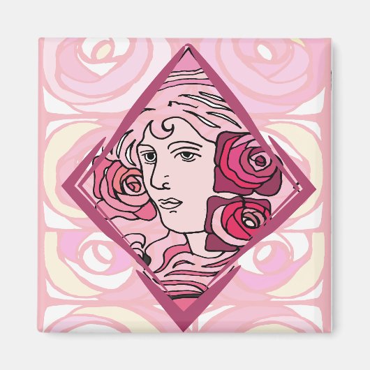 Aimant Élégante femme Rose Art Nouveau (Devant)