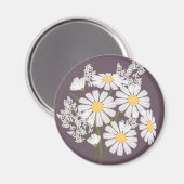 Aimant Élégante marguerite florale blanche sur violet fon (Recto/Verso)