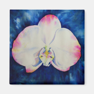 Aimant Elégante orchidée florale blanche rose aquarelle