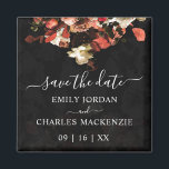 Aimant Elégante Rustique Automne Fleurs Mariage Enregistr<br><div class="desc">Elégant Rustique Fleurs D'Automne Mariage Enregistrer La Date Carré Magnet. Le design artistique de l'aimant présente une élégante image stylisée de fleurs d'automne rustiques. Le bouquet de fleurs d'automne est présenté à l'envers et posé sur un subtil arrière - plan de fleurs noires texturées avec des touches de couleur. Idéal...</div>