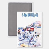 Aimant Elégante Santorin Grèce aquarelle peinture (Recto/Verso)