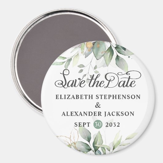 Aimant Elégante verdure eucalyptus mariage enregistrer la (Recto/Verso)