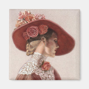 Aimant Elégante Victorian Lady Fine Art Casquette Rose Vi