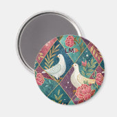 Aimant Elégantes colombes blanches rose floral & or géomé (Recto/Verso)